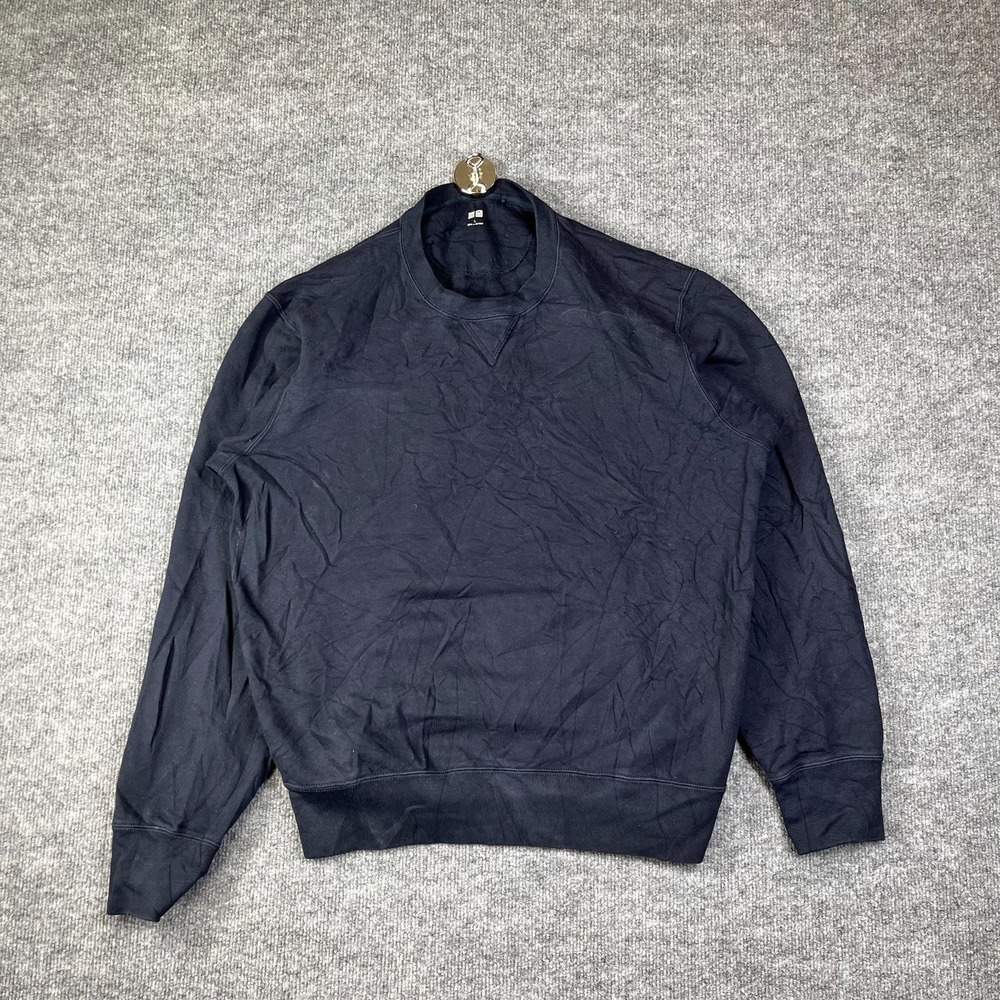 Uniqlo Sweatshirt Unisex Large Blue Cotton Fleece Lined Classic V Insert Outings
